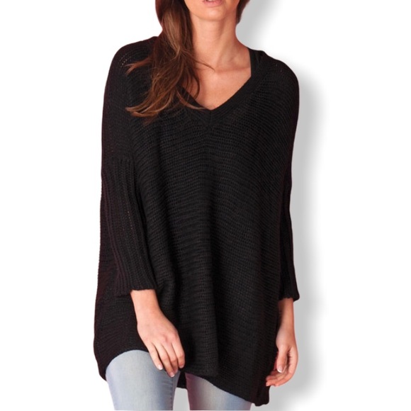 Noisy May Black Vera 3/4 Sleeve Oversized V-Neck Pullover Sweater Size L - Picture 2 of 14
